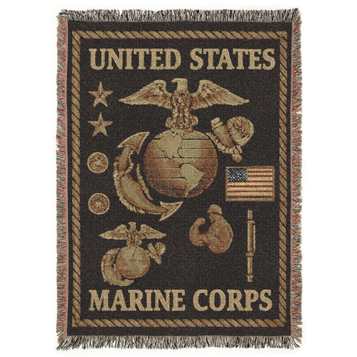 United States Marine Corps blanket with emblem and text on a white background