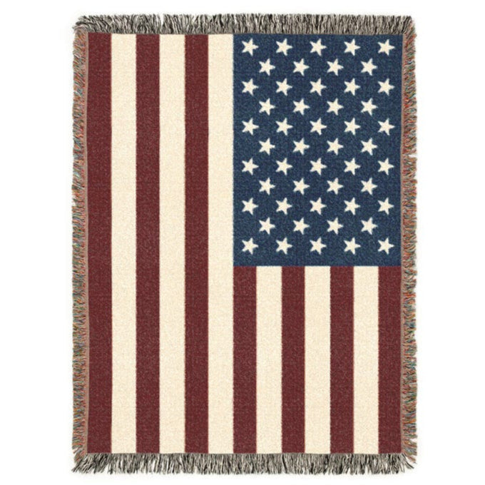 American flag blanket with stars and stripes on a white background