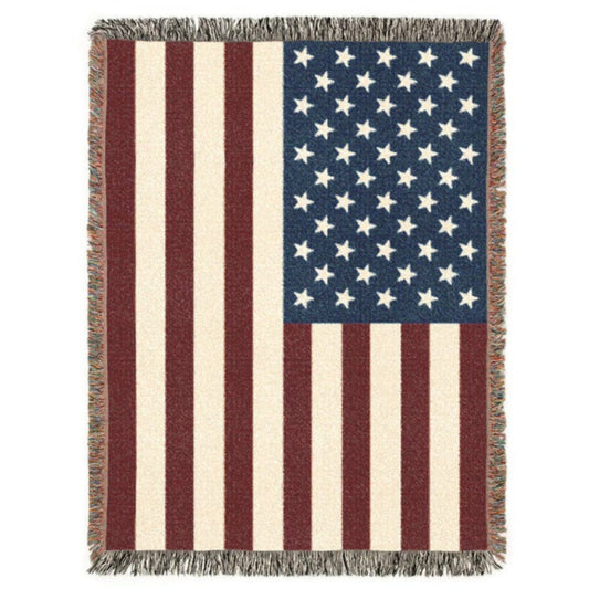 American flag blanket with stars and stripes on a white background